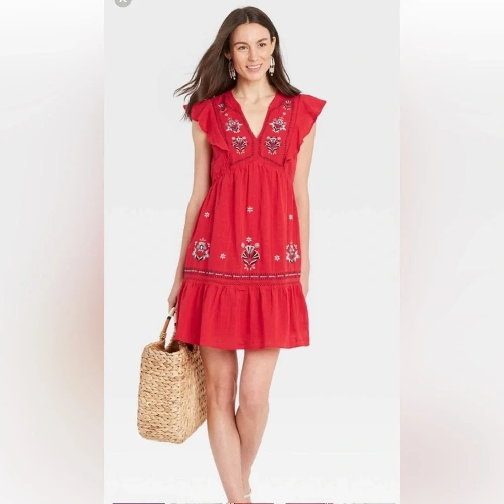 Knox Rose Red Embroidered Sleeveless Dress. Size M. - Picture 1 of 9